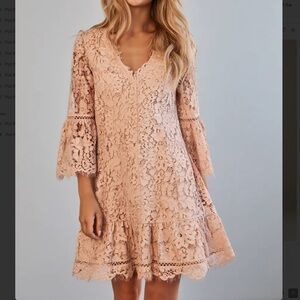 Eliza J Pink Lace Bell Sleeve Dress – Size 4P Petite Fit & Flare Wedding Guest